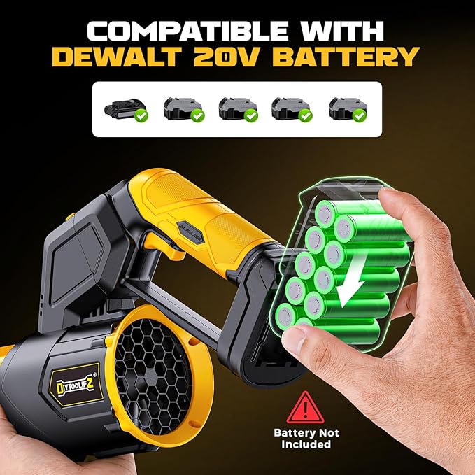 180° Rotated Leaf Blower Compatible with Dewalt 20V 600 CFM Handheld Leaf Blowers Cordless 3-Speed Brushless Motor Lightweight Blower for Lawn Care Yard Garden Patio (No Battery)