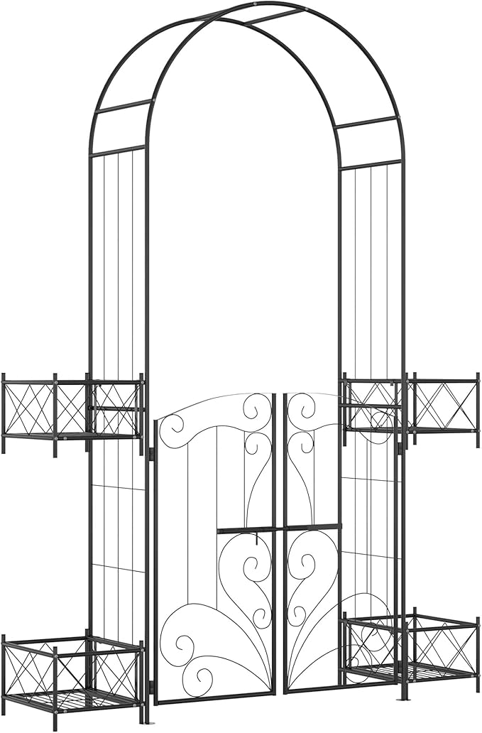 7' Garden Arch Arbor Metal Arch Trwith Gate Garden Archway for Climbing Vines Wedding Ceremony Decoration Black