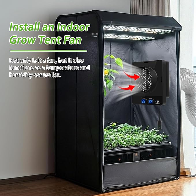 4-Inch Grow Tent Inline Duct Fan Automatic Temperature &amp Humidity Sensing Control Ventilation System for Grow Tents Greenhouses