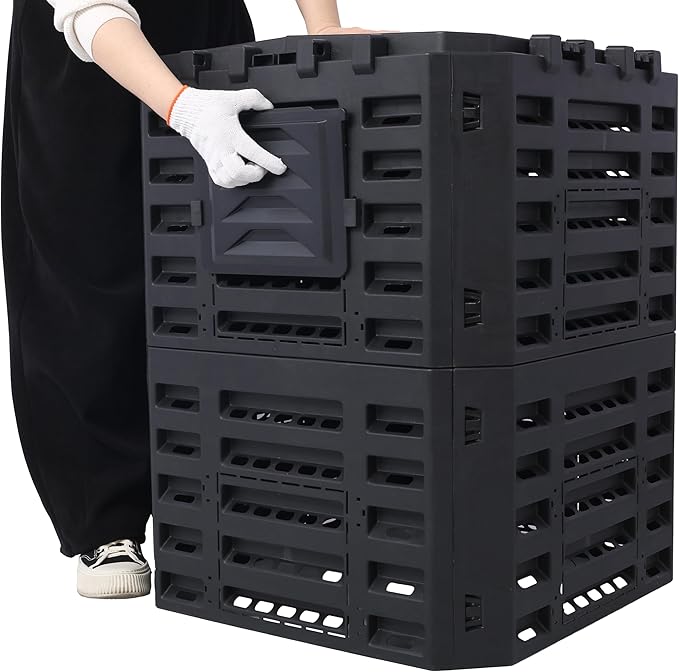 Garden Composter Bin Made from Recycled Plastic – 90 Gallons (340Liter) Large Compost Bin - Create Fertile Soil with Easy Assembly Lightweight Aerating Outdoor Compost Box