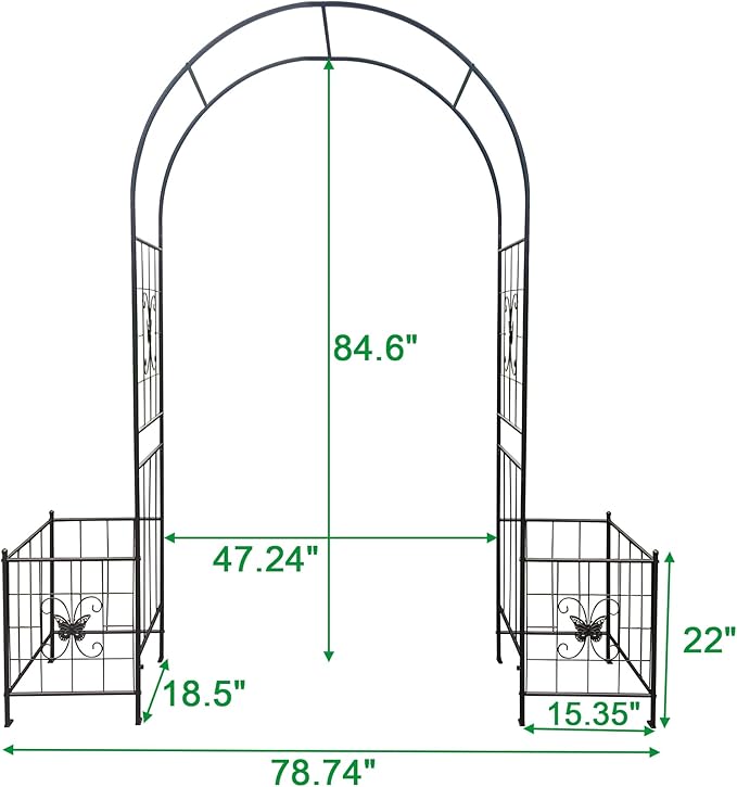 Garden Arch for Climbing Plants Metal Garden Arch Outdoor Wedding Arch for Wedding Ceremony Party Plant Climbing Rose Vines Lawn Courtyard Patio Black 7.15ft