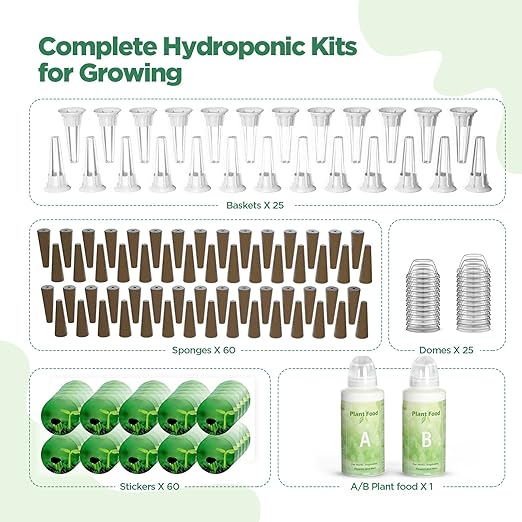 LetPot 172 Pcs Seed Pod Kits Hydroponics Growing Sponges Grow Anything Kit Pod for Hydroponic with 60 Sponges 2 Nutrients 25 Baskets 60 Stickers 25 Germination Domes