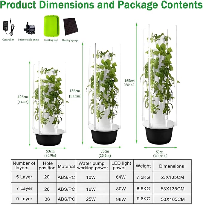 Hydroponic Growing System Kit - 20/28/36 Holes Vertical Garden Tower with Pump Indoor Hydroponic Tower for Herbs Fruits &amp Vegetables Space-Saving 0.3㎡
