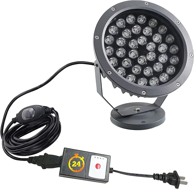 Outdoor LED Spotlight Waterproof Bright Outdoor Landscape Automatic Timer Mini Lawn Lamp 36W Graden Lights Lawn Accent Lighting with Plug Courtyard Flag Light Plants Backdrop Warm White