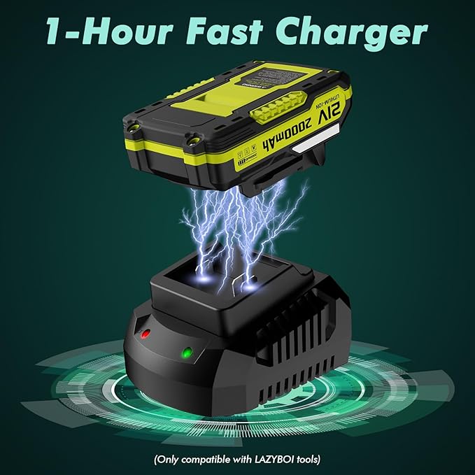 LAZYBOI Battery Charger Replacement 21V Charger for LAZYBOI Cordless Leaf Blower Multi-Protection Safety System with 1-Hour Fast Charge