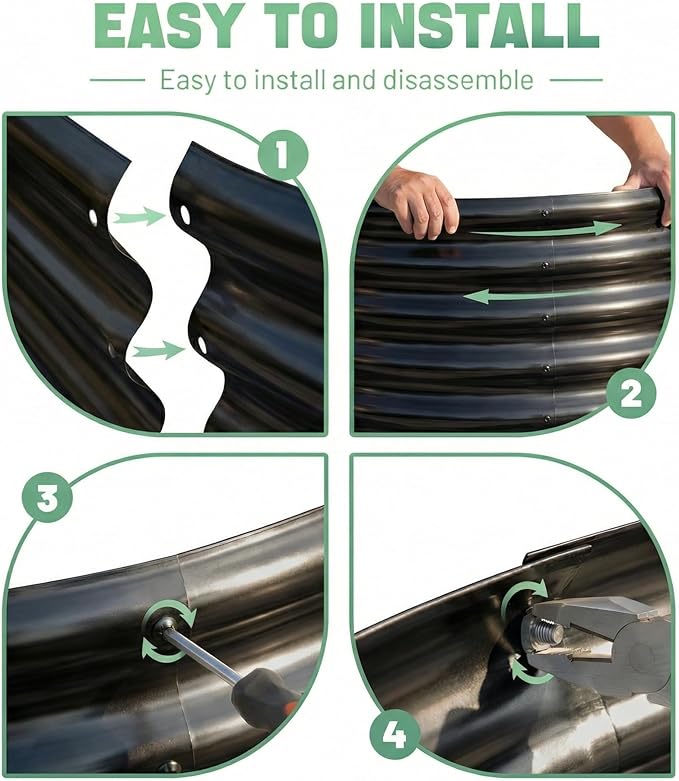 AHEONLAR 3 Pack 6×3×1ft Galvanized Raised Garden Beds Oval Durable Planter Boxes Outdoor for Vegetables Fruits Flowers and Plants Quick Assembly Black