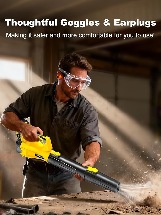 Leaf Blower Cordless 21V Powerful Electric Blower with 2*4.0Ah Batteries &amp 1*Fast Charger 6 Speed Modes Handheld Lightweight Leaf Blowers for Lawn/Patio/Dust/Leaves Gift Goggles &amp Earplugs
