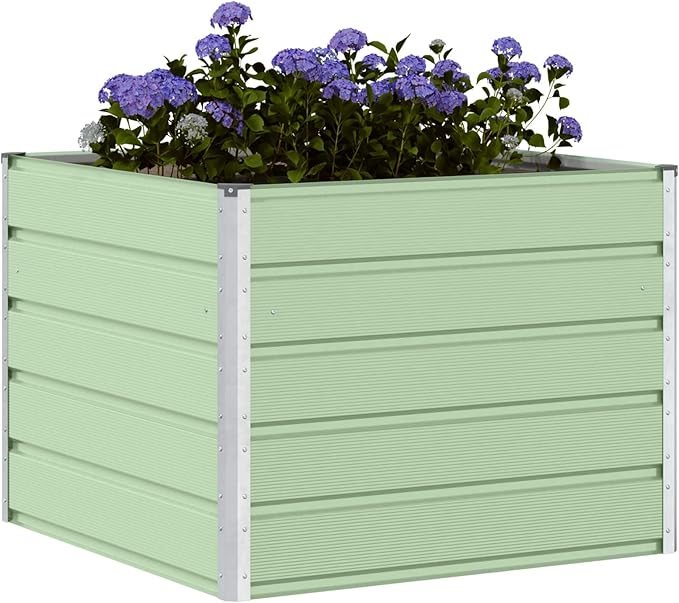 Outdoor Metal Raised Garden Bed Steel Planter Box for Gardening Vegetables Fruits Flowers Easy Assembly 39.37 x 39.37 x 29.53 in Green -574