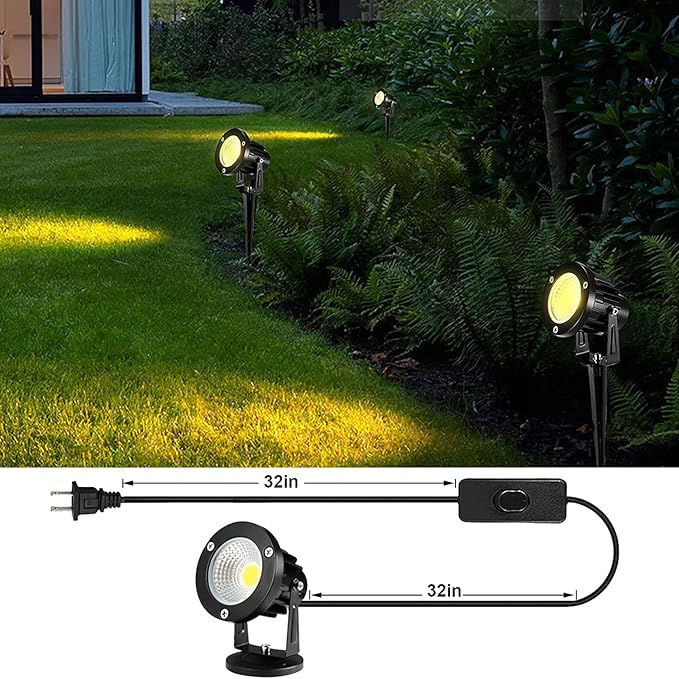 Led Spotlights Outdoor Warm White 12W Spot Lights Indoor120V Ceiling LightLandscape Lighting for WallPondPictureGardenYard with US 2-Plug(4 Pack)