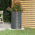 Anthracite Round Garden Planter Powder-Coated Steel 15.7x15.7x26.8 inches Durable Outdoor Raised Garden Bed for Patio Balcony Flowers and Greenery