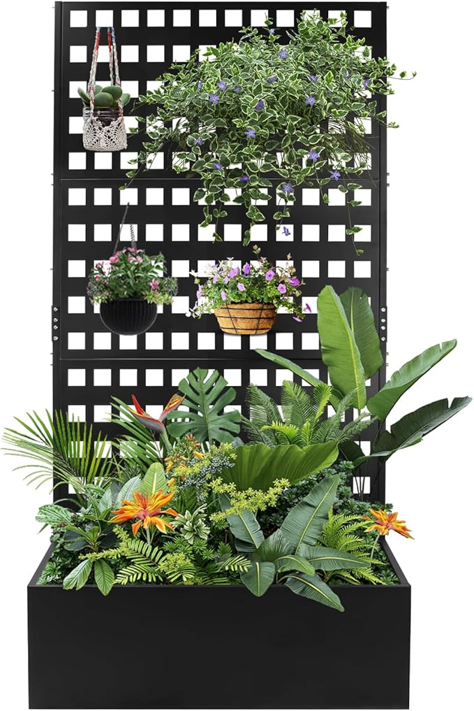 Metal Planter Box with Trellis for Climbing Plants 35x18x71Inch Planter with Privacy Screen&ampTrellis Privacy Planters for Patio