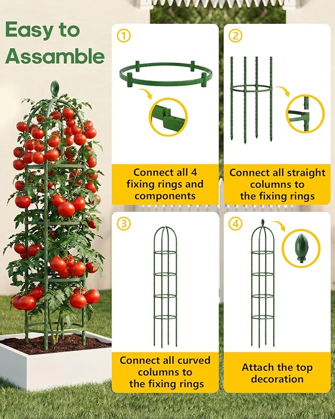 Joyhalo 2 Pack Trellis for Climbing Plants Outdoor 74 Inch High Adjustable Garden Trellis for Flowers Green Plastic Coated Steel Plant Stakes Use As Tomato Cage