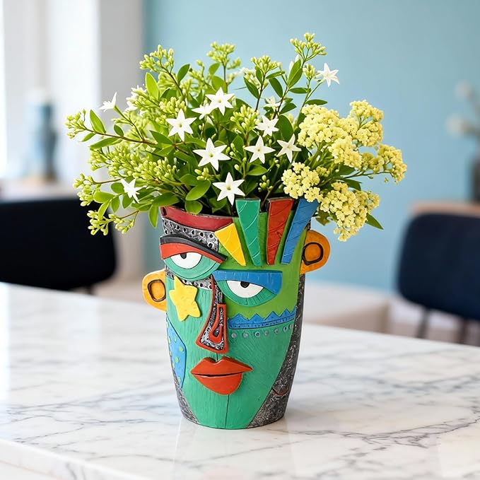 Unique Flower Pots - Abstract Picasso Face Plant Pots Funky Planters with Drainage for Indoor Plants Cool Head Planter for Outdoor Garden &amp Home Decor