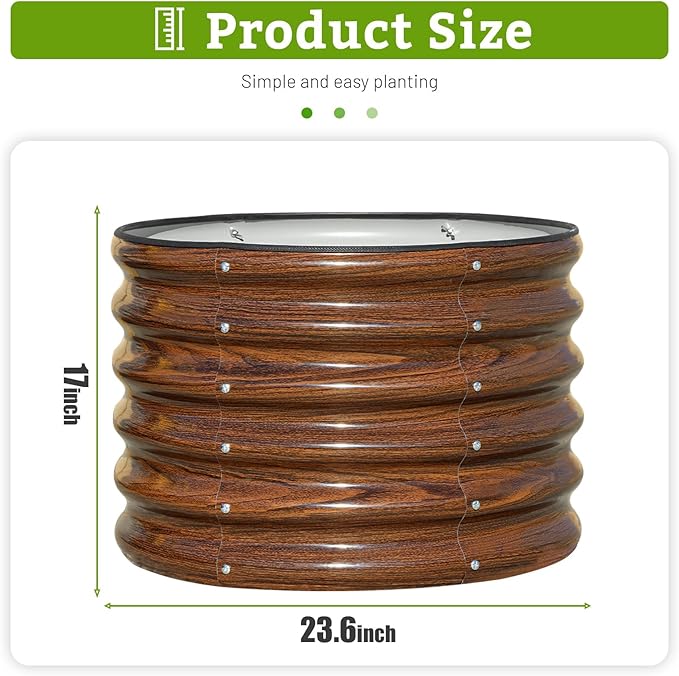 SnugNiture Raised Garden Bed 4 PCS 2×2×1.5ft Round Galvanized Outdoor Planter Box 17 Tall Deep Metal Garden Bed Kit for Planting Vegetables Fruits Flowers Brown