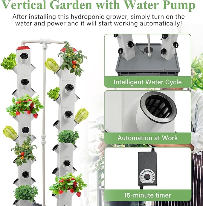 56 Pods Indoor Garden Hydroponics Growing System Vertical Garden with Water Pump Plant Germination Kit Aeroponic Veggie Flower Fruit Growth Pump System for Home
