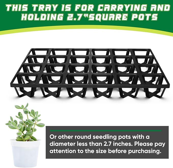 Baderke 6 Pack Flower Pot Moving Tray 24 Cell Square Nursery Pot Tray Plastic Planting Pot Carrying Trays for Moving Nursery Pot for Planting Propagation Germination Plugs Indoor Gardening