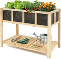Raised Garden Bed Outdoor with Shelf 43.7''x23.2''x30.7''Wood Planter Box with Transparent Window Drainage Holes Liner Garden Beds Flower Stand for Balcony Kitchen Gift for Gardening