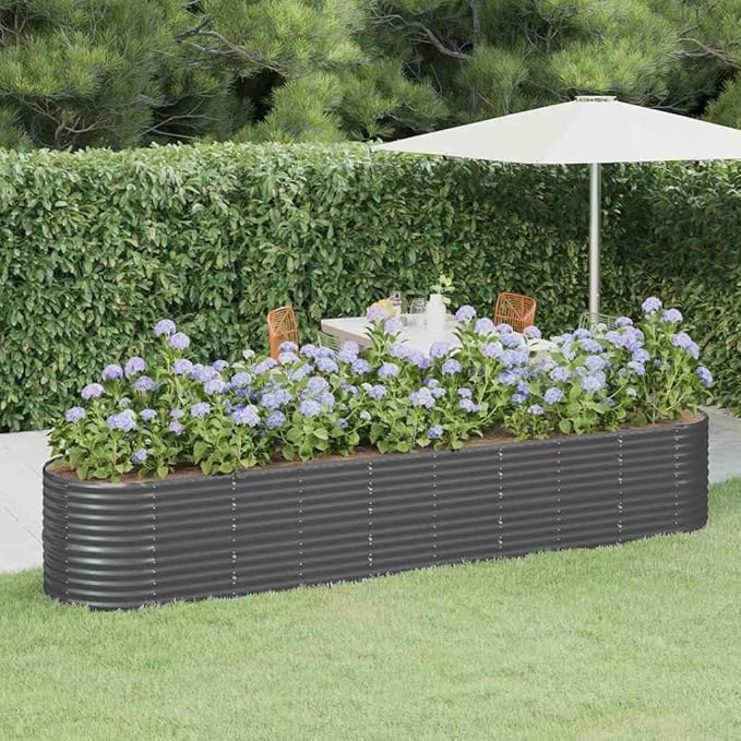 Garden Raised Bed Powder-Coated Steel Planter Boxes Outdoor for Vegetables Fruits Flower 144.9x31.5x26.8 Anthracite-641