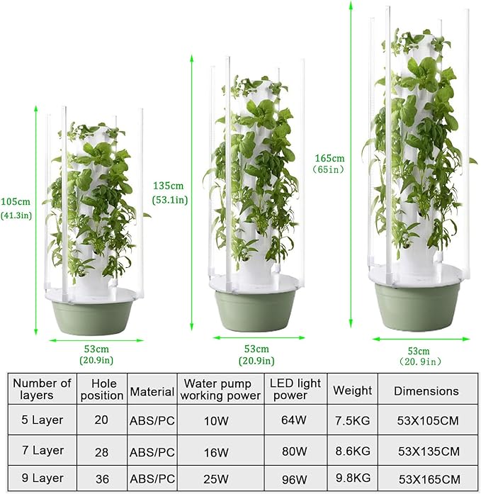 Hydroponic Tower Growing System Hydroponics Growing System Vertical Tower Automated Aeroponics Indoor Tower Garden with LED Grow Lights Aquaponics Growing Kits Herb Garden5Layer