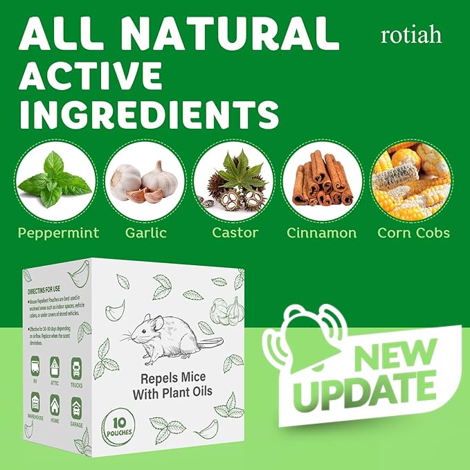 Pest Repellent Pouches 20 Pack Peppermint Oil for Mice Rodent Mouse Rats Spider Squirrel Pest Control Indoor &amp Outdoor Natural Mouse Deterrent Replace Traps Poison Family &amp Pet Safe