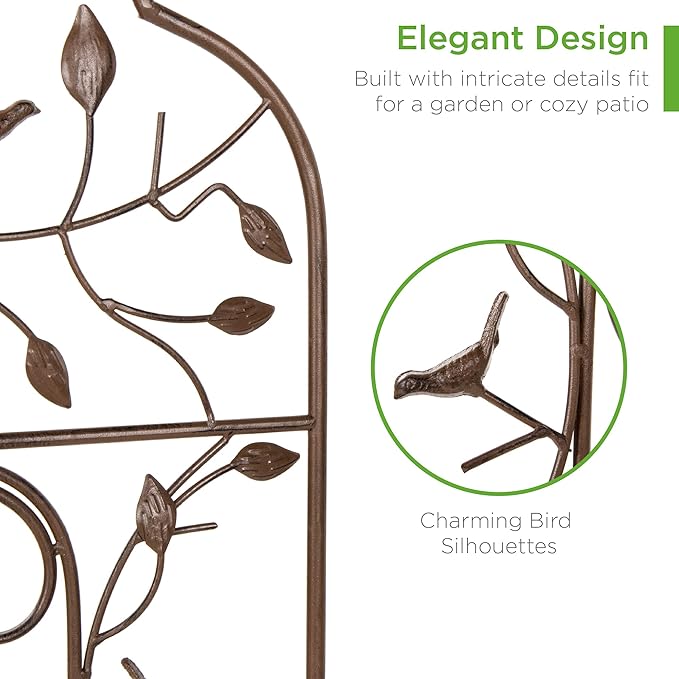 Best Choice Products Set of 2 60x15-inch Iron Arched Garden Trellis w/Branches Birds for Lawn Garden Backyard Climbing Plants
