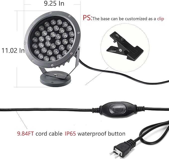 Outdoor LED Spotlight Waterproof Bright Outdoor Landscape Automatic Timer Mini Lawn Lamp 36W Graden Lights Lawn Accent Lighting with Plug Courtyard Flag Light Plants Backdrop Cool White