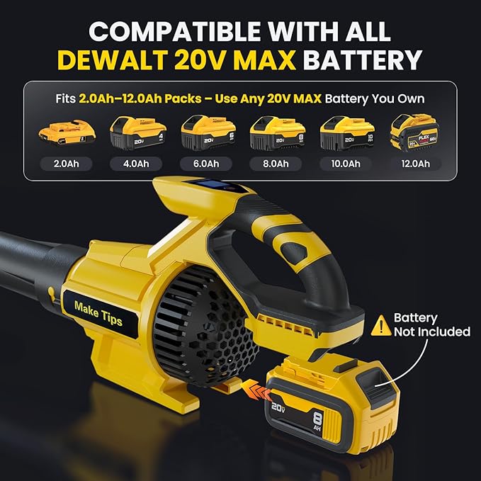 Cordless Leaf Blower for Dewalt 20V Max Battery (Tool Only) – Powerful Brushless Motor Delivers Up to 715 CFM &amp 150 MPH 3-Speed LED Display Control Lightweight Design for Yard Lawn Driveway S