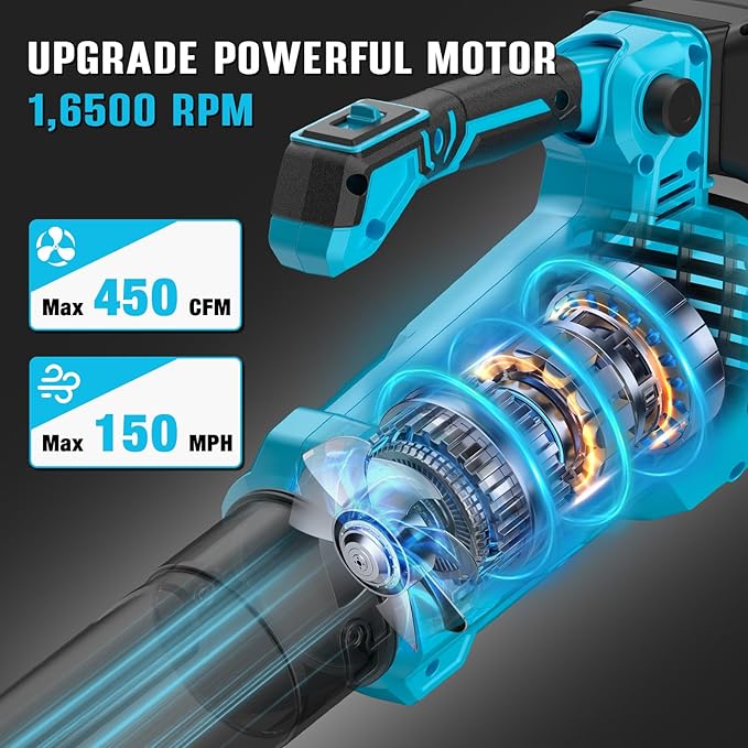 Leaf Blower Cordless 20V Electric Blower with 2 X 4.0Ah Battery &amp Charger 450-CFM 150-MPH Turbo Jet Blower with Adjustable Angle Handle for Lawn Care Garden Yard