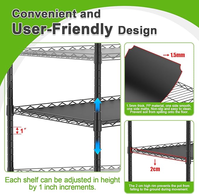 Abimars 5-Tier Greenhouse with Grow Light Shelf Height Adjustable Metal Plant Shelf with PVC Cover and Wheels Includes 5-Pack 2900K Full Spectrum Plant Lights 13x29x73inch