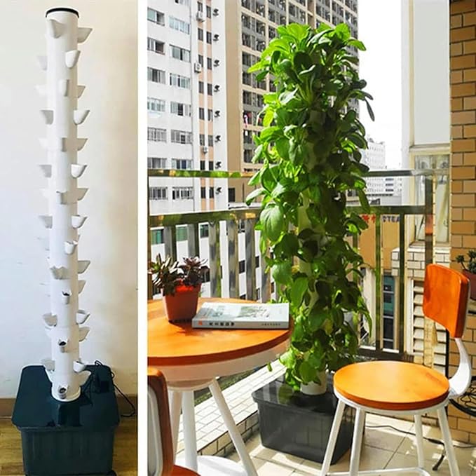 45Holes Hydroponic Tower Growing Sytem Indoor Vertical Grow Tower Self-Watering Growing System with Hydrating Pump Soilless Cultivation Grow Tower Aeroponics Growing Kit//1pc