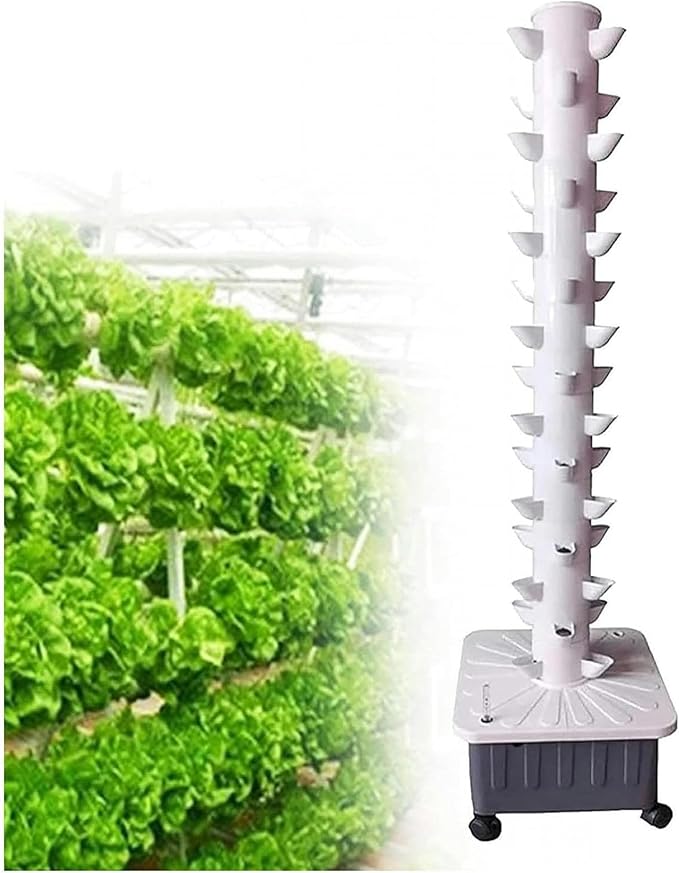AMNOOL Vertical hydroponic Indoor self-Watering Planting soilless Cultivation Planting Tower Planting kit with moisturizing Pump and Mobile Water Tank 45-Hole hydroponic Tower