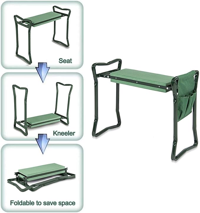Gardening Kneelers Folding 2 in 1 Gardening Kneeler Seat Garden Bench Lightweight Stools with 2 Tool Pouches Lightweight Garden Kneeler with Thicken and Widen Soft Kneeling Pad