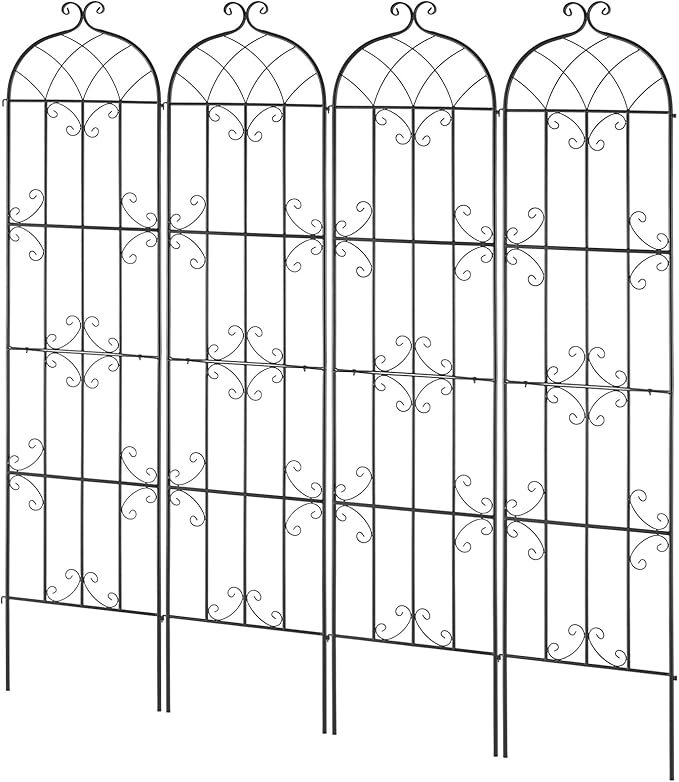 Happybuy Garden Trellis 87 x 20 in 4 Packs Rustproof Metal Garden Flower Trellis Outdoor Climbing Rose Cucumbers Support Decorative Clematis Trellis for Courtyards Lawns