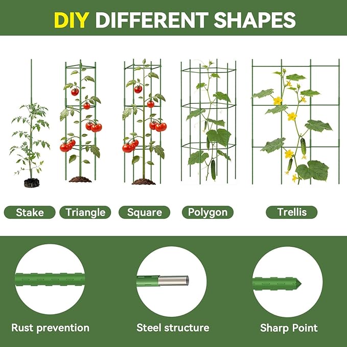 Halatool 6 Pack Tomato Cages for Garden Plant Support 48 Inch Adjustable Garden Stakes for Potted Plants Tomatoes Trellis for Climbing Vegetables Flowers Fruits Cucumber Eggplant Pepper Cherry