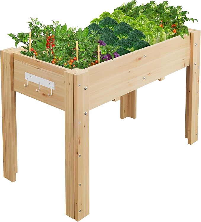 4x2.5x1.8 Ft Elevated Garden Bed with Legs &amp Hooks - 47x30x22 Inch Ergonomic Height Raised Planter Box for Vegetables &amp Herbs - Large Outdoor Patio Planter with Stand &amp Liner