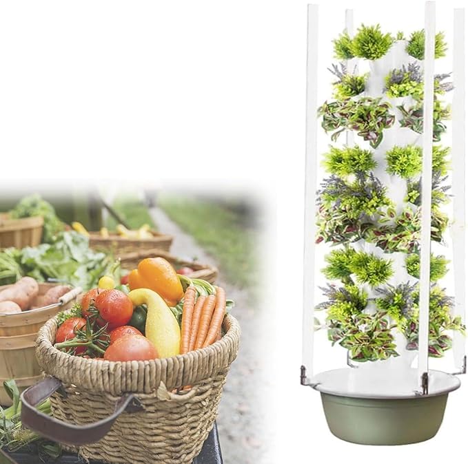 Hydroponic Growing System Aeroponic Tower Garden Hydroponics Vertical Growing System with Hydrating Pump LED Light Adapter Net Pots and Timer9Layer