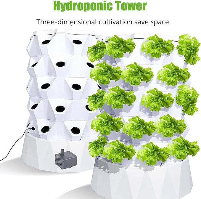 Hydroponic Tower Self-Watering Growing System48/64/80 Plant Vertical Garden Planter Indoor Smart Garden Kit with Hydrating Pump Timer Adapter8floors