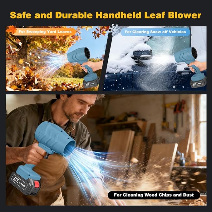 Electric Mini Leaf Blower Powered Handheld Blower Leaf Adjustable Wind Speed Cordless 21V Battery Blower with 2 Rechargeable Batteries and Charger Toolbox for Yard Leaf &amp Snow Removal(Blue)