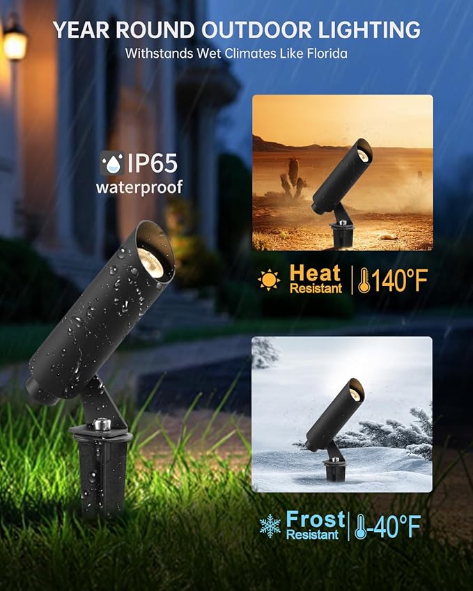 Outdoor Landscape Lighting Mini Size Low Voltage LED Spotlight(2700K) IP65 Waterproof with Quick Installation Accessories for House Patio Garden Fence Tree Yard Plant Lawn Flags Use