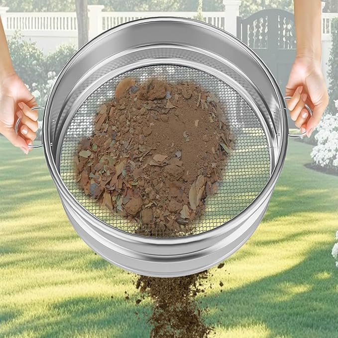 19“ Large Soil Sifter with Handle for Gardening Dirt Sifter Compost Sifter Rock Sand Sifter Wheelbarrow Sifter Garden Soil Sieve Metal Gravel Pellet Worm Sifter Heavy Duty Bin Outdoor