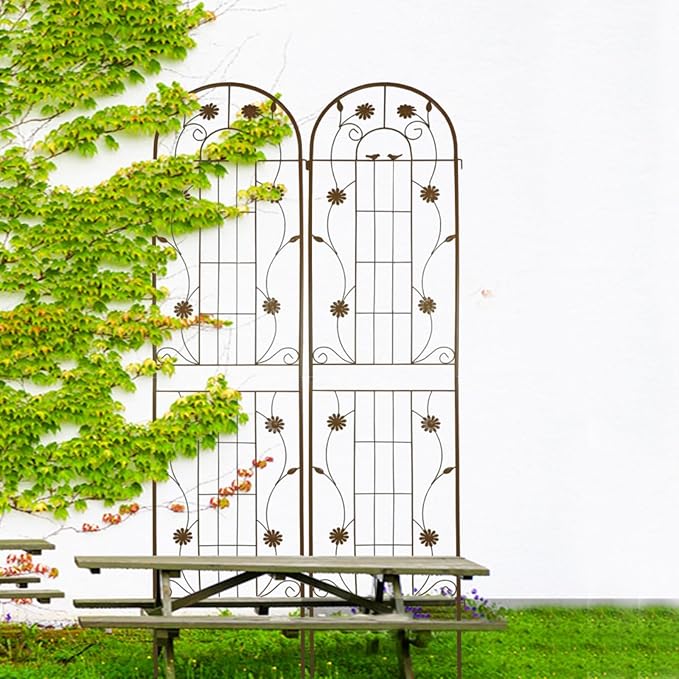 Metal Garden Trellis for Climbing Plants Vines Rose Rustproof Trellis for Outdoor Decor Garden Backyard Patio Outdoor Flower Support Easy Assembly 86.7 x 19.7 (Brown 2 Pack)