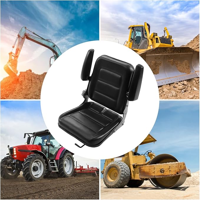 Universal Forklift Seat Garden Tractor Seat with 30°-180° Adjustable Angle Backrest&amparmrests Waterproof Lawn Mower Seat Pvc Mower Seat Fits Excavator Skid Loader Backhoe Dozer Telehandler