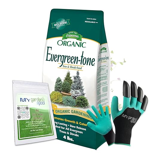 Espoma ET8 Organic Evergreen-Tone 4-3-4 8 lb with My Garden Pool PH Soil Test Strips 20 ct and My Garden Pool Gardening Claw Gloves and Garden-IQ Smart Gardening AI Assistant!