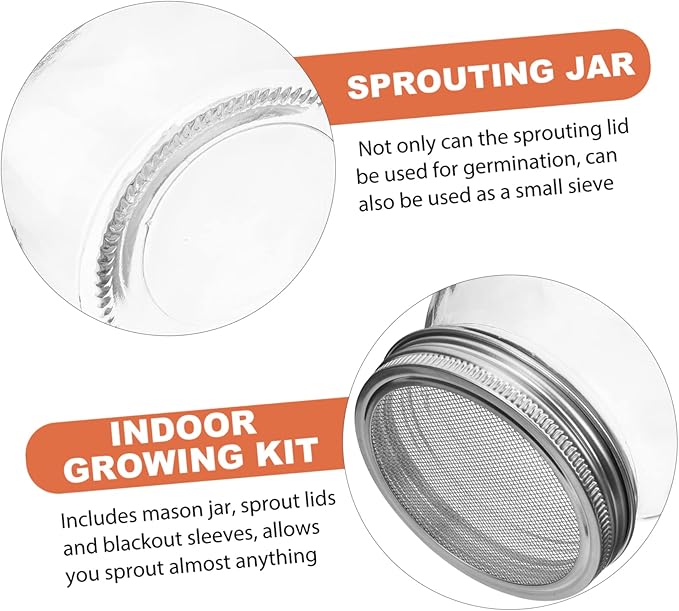1set Sprouting Kit Blackout Sleeves Indoor Sprouting Jar Screen Lids for Broccoli Mung Bean Growth Complete Set Jars and Tray