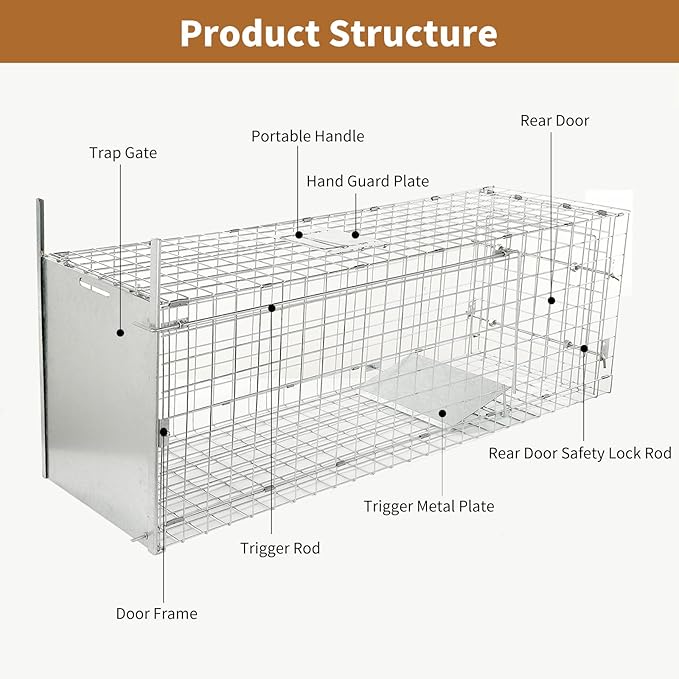57” Collapsible Large Live Animal Trap Easy to Set and Release Live Animal Traps for Dogs Foxes Coyotes Bobcats and Other similarly Sized Animals up to 55 lbs