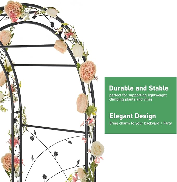 VINGLI Garden Arbor Arch for Wedding Ceremony Party Christmas Garden Decor Steel Garden Trellis for Plant Climbing Pergola for Garden Backyard Lawn (Black-59x84)