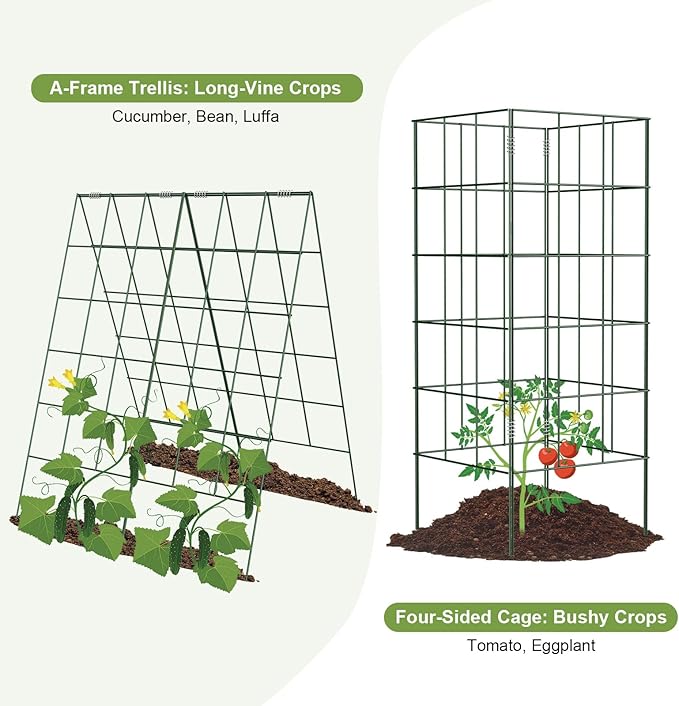 Amoskey Cucumber Trellis Garden Trellis for Climbing Plants Outdoor Foldable A-Frame Trellis Cucumber Trellis for Raised Bed for Cucumbers Peas or Tomatoes (Green Bold Large Grid 46''H*36'W)