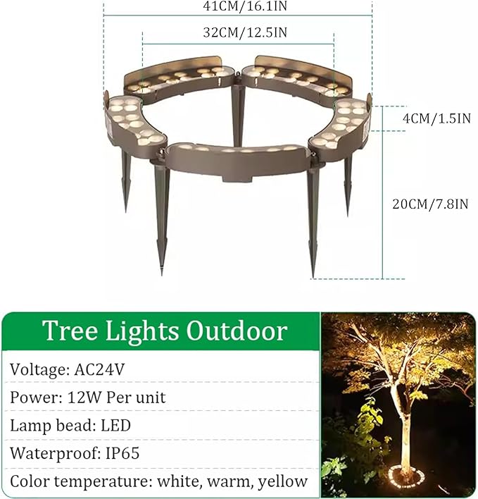 Palm Tree Lights 360° LED Ring Tree Lights Anti-Glare Hugger Outdoor for Villa Garden Landscape.Excluding Transformer(Warm5 lamp Heads)