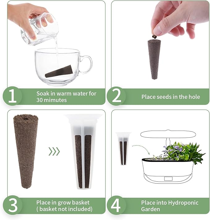 150 Pack Grow Sponges Seed Pods Replacement Root Growth Sponges Compatible with AeroGarden Moldy-Free Kit with 10 Pod Labels for Hydroponic Indoor Garden System