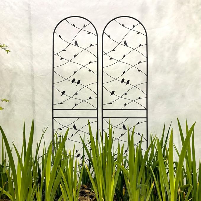 Heavy-Duty Metal Garden Trellis for Climbing Plants – Rust-Resistant Outdoor Flower Support with Decorative Bird Design (2 Pack-H86'')